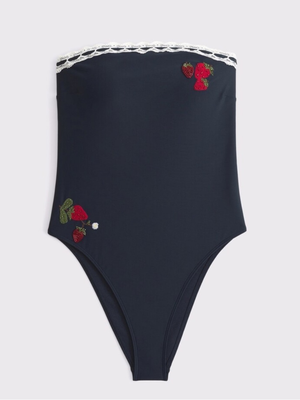 A&F Women’s Navy Marina One-Piece Swimsuit with Strawberry Appliqués